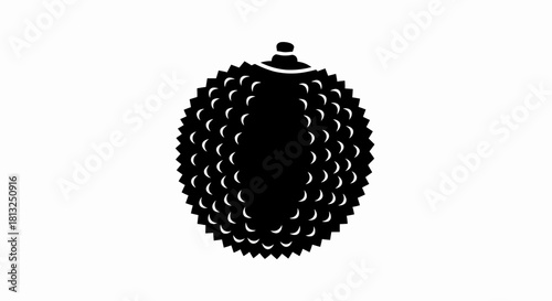 Vector illustration of black and white icon graphic of a spiky tropical fruit, possibly rambutan or lychee, isolated on a white background