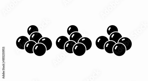 Vector illustration of three clusters of black spheres or balls arranged in small groups isolated on a white background