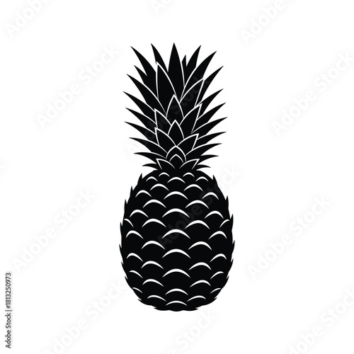 Black silhouette of a pineapple with spiky leaves on white background fruit black and white