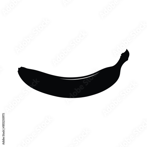 Black silhouette of a ripe banana on a white background fruit