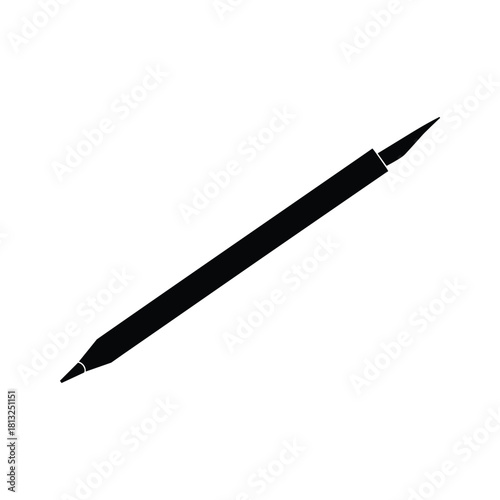 Black silhouette of a sharpened pencil with eraser on white background writing drawing