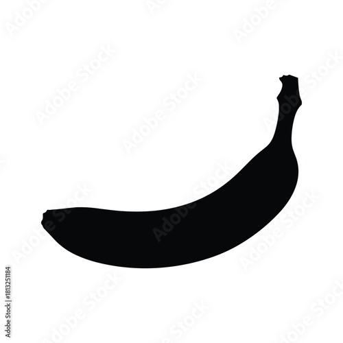 Black silhouette of a single banana on a white background fruit