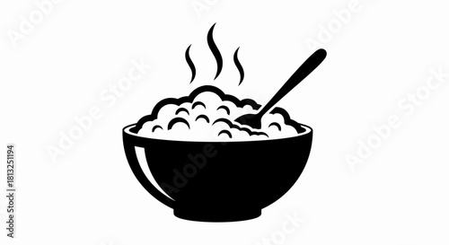 Vector illustration of hot bowl of steaming porridge or oatmeal with spoon icon graphic isolated on a white background