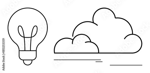 Outline of a light bulb representing ideas and a cloud suggesting imagination, innovation, and creativity. Ideal for brainstorming, technology, inspiration, cloud computing, energy, abstract