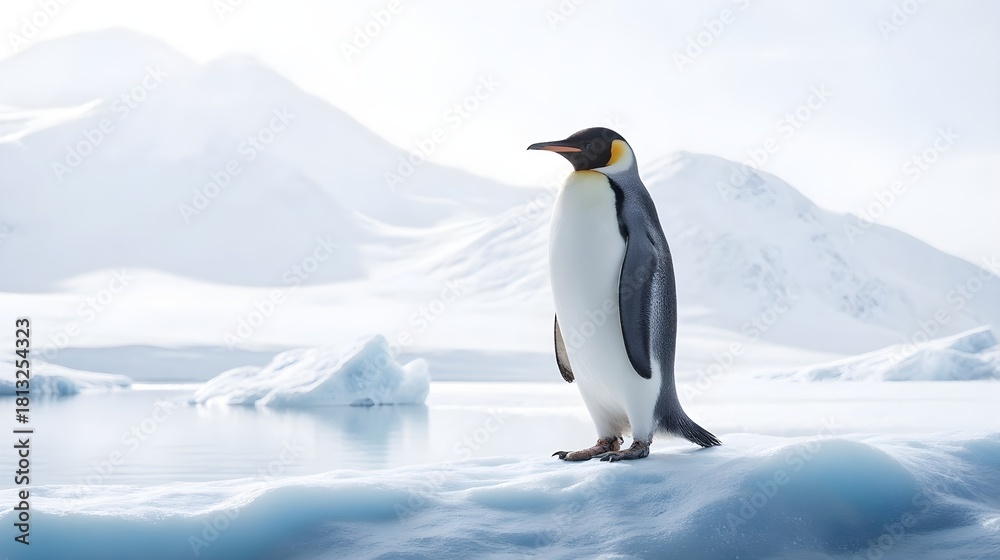 Fototapeta premium Majestic Penguin On Smooth Ice Platform