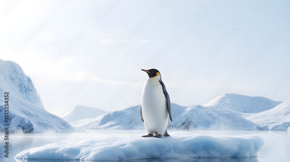 Fototapeta premium Majestic Penguin On Smooth Ice Platform