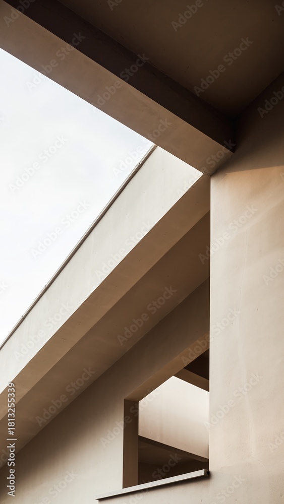 Obraz premium Abstract geometric forms of a building against a light sky.