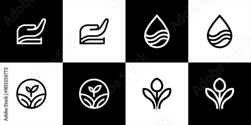 Minimalist Ecology, Water, and Growth Line Icon Set