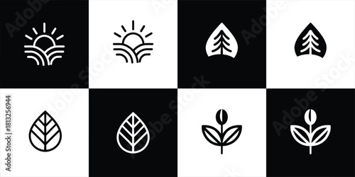 Minimalist Agriculture and Nature Icon Collection in Black and White