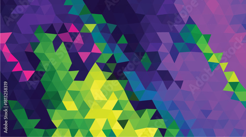 Abstract Vibrant Purple Green Yellow Low-Poly Geometric Background Texture