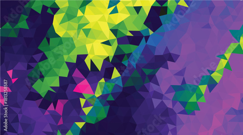 Abstract Vibrant Purple Green Yellow Low-Poly Geometric Background Texture