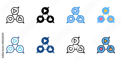 Social media icon set multiple style collection 
