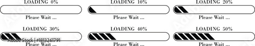 Loading Bar Please Wait Progress Icon set. loading bar progress Download progress status. Vector illustration.Collection loading status bar in different design. Web design elements for app.