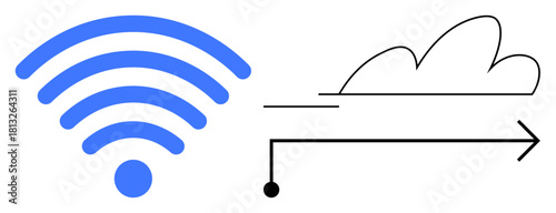 wireless signal icon connecting to a cloud via an arrow symbolizing data migration. Ideal for cloud storage, wireless communication, technology, networking, connectivity, internet, modern IT