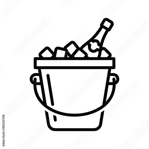 A line art icon of a champagne or wine bucket filled with ice and a bottle, symbolizing celebration and refreshment