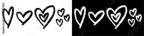 Set Chalk Handdrawn Heart Shape Vector Ideal for graphics related to love, romance, wedding, health, or education requiring an informal, hand-drawn chalkboard aesthetic.