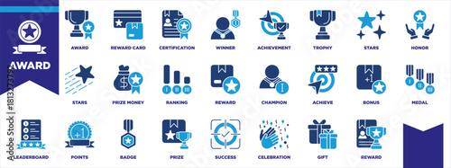 Reward Glyph Blue Icon Sheet Illustration