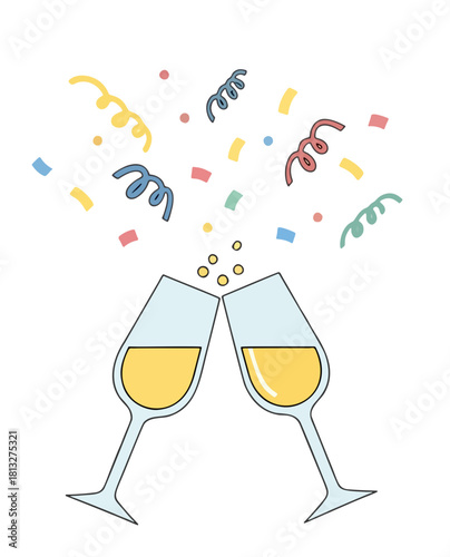 Clinking Champagne Glasses with Colorful Confetti