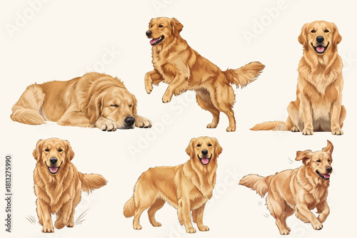 Golden Retriever Isolated On White Background Vector Cartoon Illustration