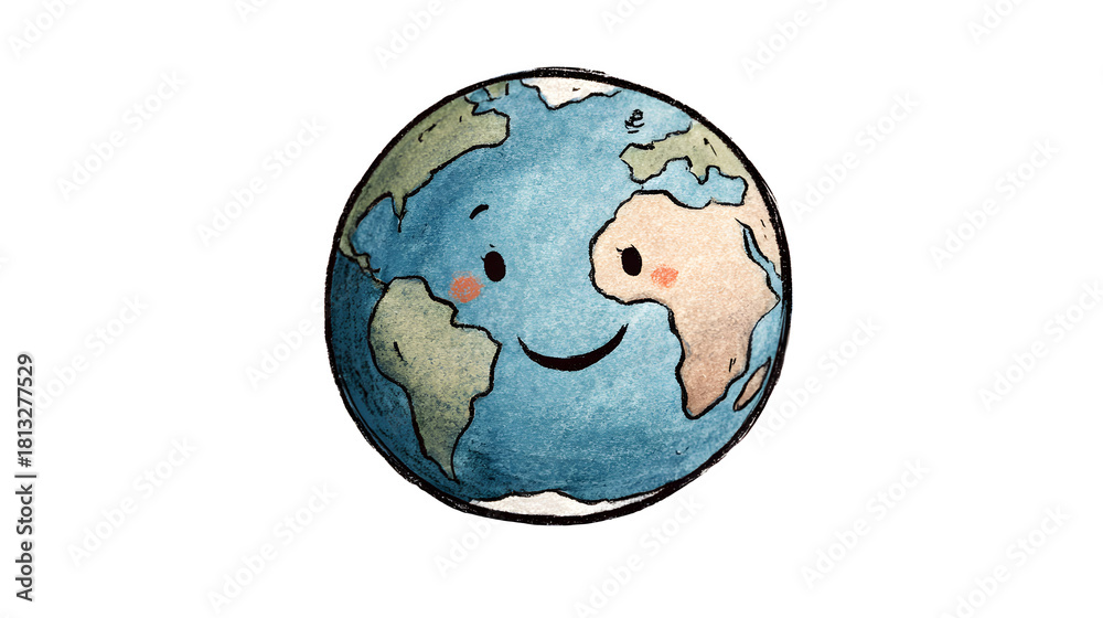 Obraz premium A doodle of a simple doodle globe with a friendly, winking face, isolated on a Transparent Background
