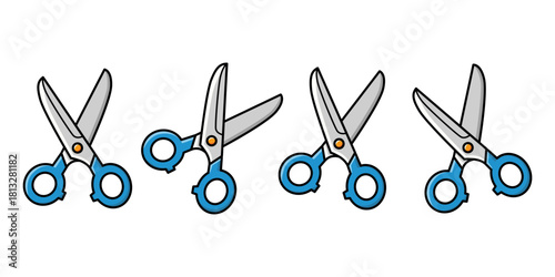 Four cartoon scissors aligned on a white layout.