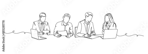 Continuous one line drawing businessman and woman having a discussion. Business activities concept. Single line draw design vector graphic illustration.Hand drawn one line vector. Editable stroke