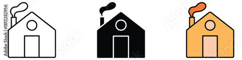 Winter Cabin icon vector. Cozy home, chimney smoke symbol. vector illustration.