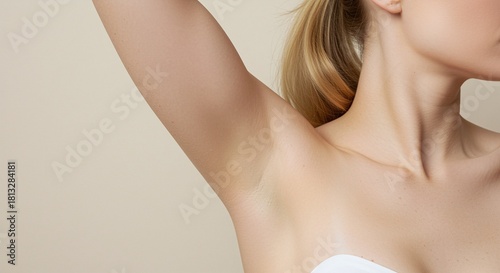 close-up portrait of a young woman underarm