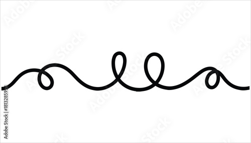 Black wavy line with loops and curls on a white background abstract decorative element border curly