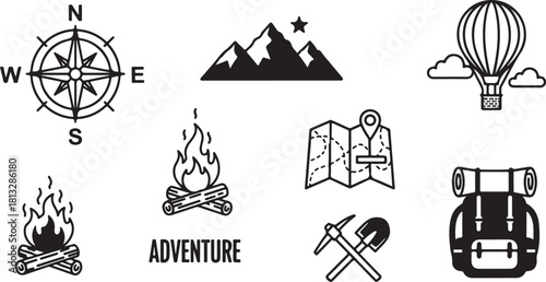 Adventure Travel Icon Set – Camping, Hiking, Exploration Symbols
Outdoor Exploration Line Icons – Mountains, Ships, Maps & More
Travel and Adventure Outline Icons Pack for Outdoor Activities