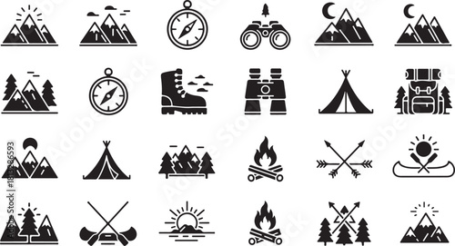 Adventure Travel Icon Set – Camping, Hiking, Exploration Symbols

Outdoor Exploration Line Icons – Mountains, Ships, Maps & More

Travel and Adventure Outline Icons Pack for Outdoor Activities