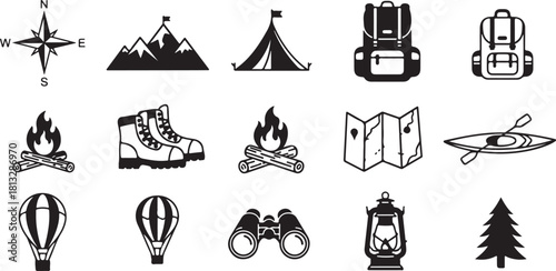 Adventure Travel Icon Set – Camping, Hiking, Exploration Symbols

Outdoor Exploration Line Icons – Mountains, Ships, Maps & More

Travel and Adventure Outline Icons Pack for Outdoor Activities