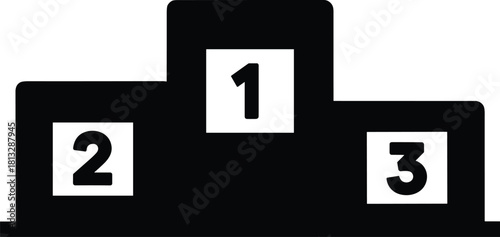 Black and white podium with numbers 1 2 and 3 for winners first place second place