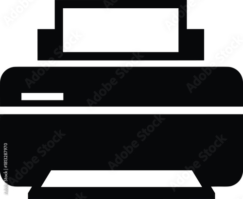 Black and white icon of a printer with paper output symbol office equipment