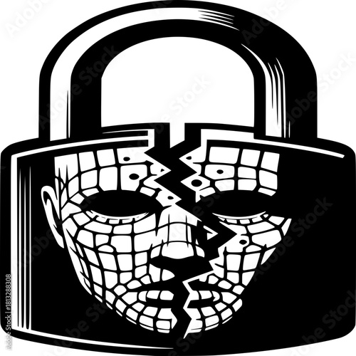 Mind behind the Lock: A symbolic representation of a mind imprisoned, yet fractured, within the confines of a lock, hinting at vulnerability and complexity.