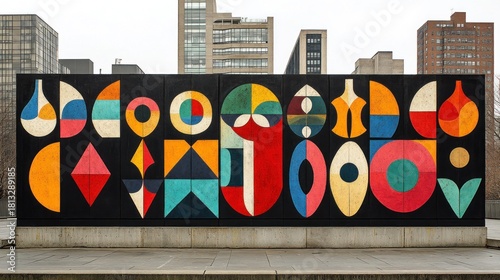 Colorful geometric mural on city wall