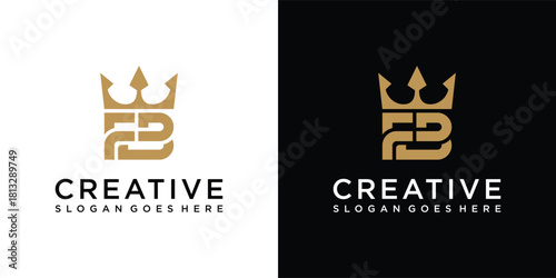 Initial letter FB or BF logo design with crown icon vector