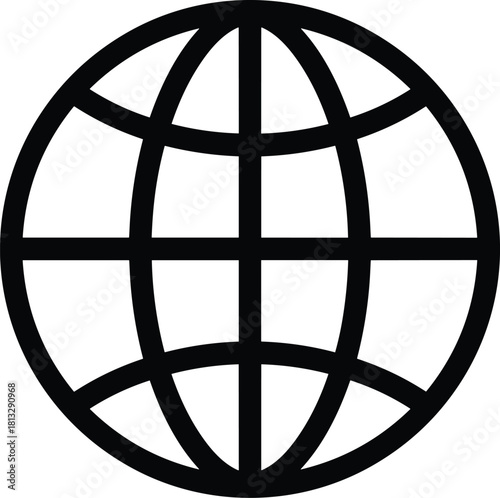 Black outline globe symbol on white background world earth
