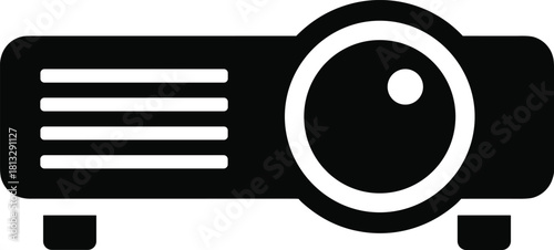 Black projector icon with white lens and ventilation slits vector