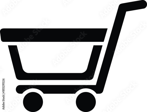 Black shopping cart icon on white background simple graphic trolley ecommerce