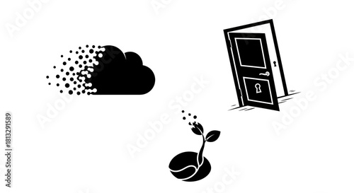 Billede på lærred Discover new opportunities, unlock potential, and embrace growth with these symbolic icons representing innovation, possibility, and transformation