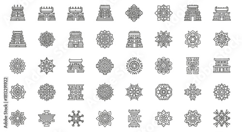 Indian Temple and Mandala Icon Set