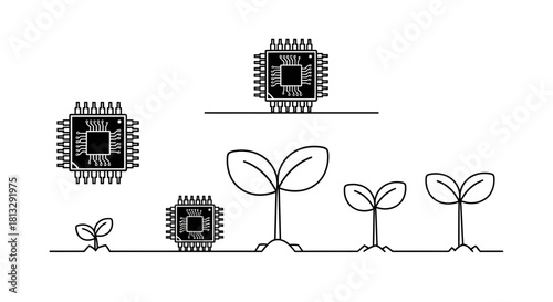 Innovative technology fuels growth from seedling to thriving plant, symbolizing progress and development in digital agriculture