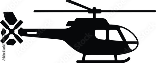Black silhouette of a helicopter with rotor blades and tail rotor aircraft aviation