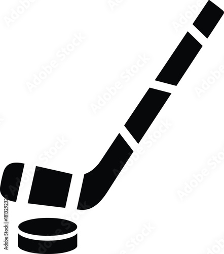 Black silhouette of a hockey stick and puck on a white background sport ice hockey