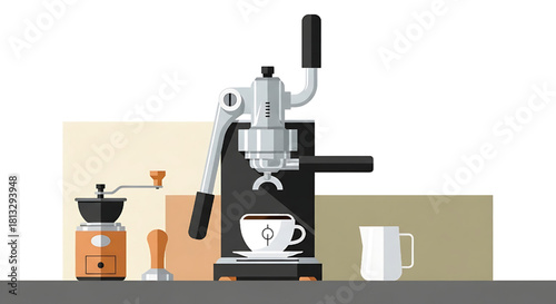 Espresso Machine Vector Illustration Coffee Making Concept