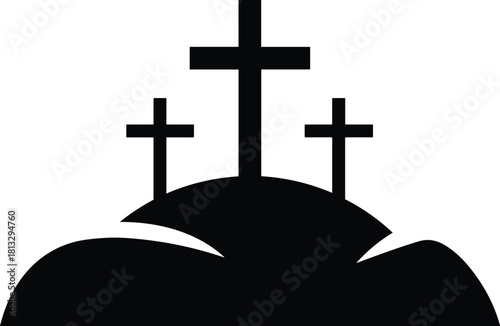 Three black crosses on a hill silhouette religious symbol christianity religion