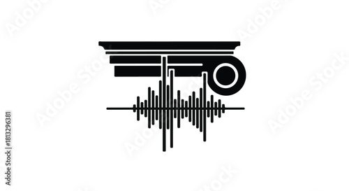 Classical architectural element harmonizes with sound wave visualization
