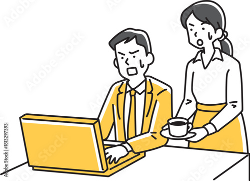 パソコン画面を青ざめた目で見る男女