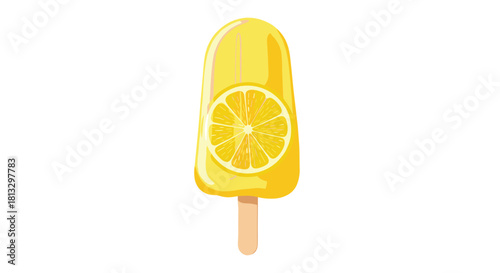 A refreshing and vibrant lemon-flavored popsicle with a realistic lemon slice design, perfect for summer treats and cooling down on hot days.